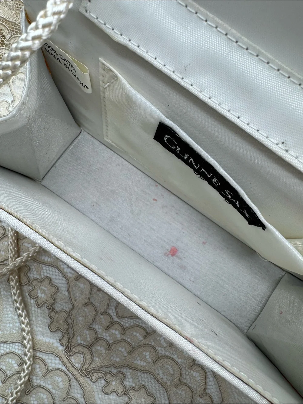 Vintage Gunne Sax Ivory Satin Beaded Mini Clutch Bridal Romantic Evening Bag